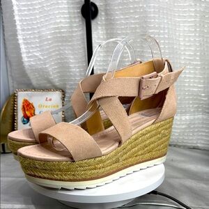 (S3) Marc Fisher MF Zendra Espadrilles Strappy Wedge Leather Platform Sandals 8M